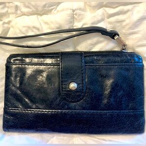 HOBO Black Leather Wallet with Wrist Strap Marshal - Used Fair Condition